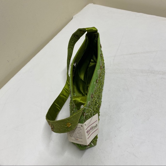 NWT World Finds Green Indian Sari Bowling Handmade Beaded Handbag - Picture 4 of 15